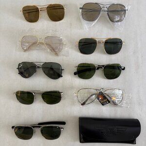 Lot of 9 Imported Pilot/Aviator Sunglasses & Case - Glass Lenses - No Scratches